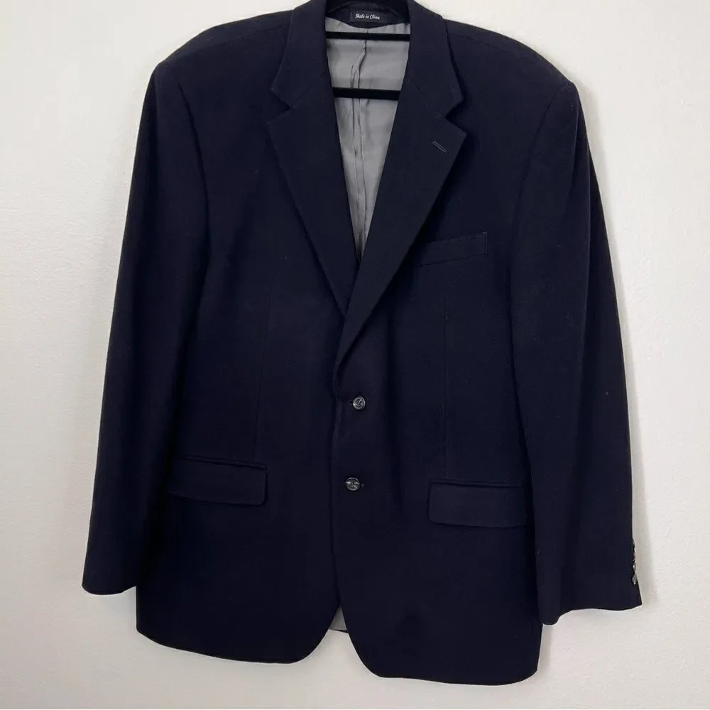 CHAPS Blazer Jacket Sport Coat Black Wool Silk Cashmere 2-Button Mens Size 44L